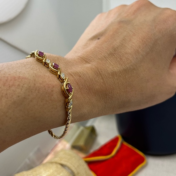 ✨ Vintage 925 Sterling Silver Gold Vermeil Ruby & CZ Tennis Bracelet - 7.25” - Picture 9 of 17
